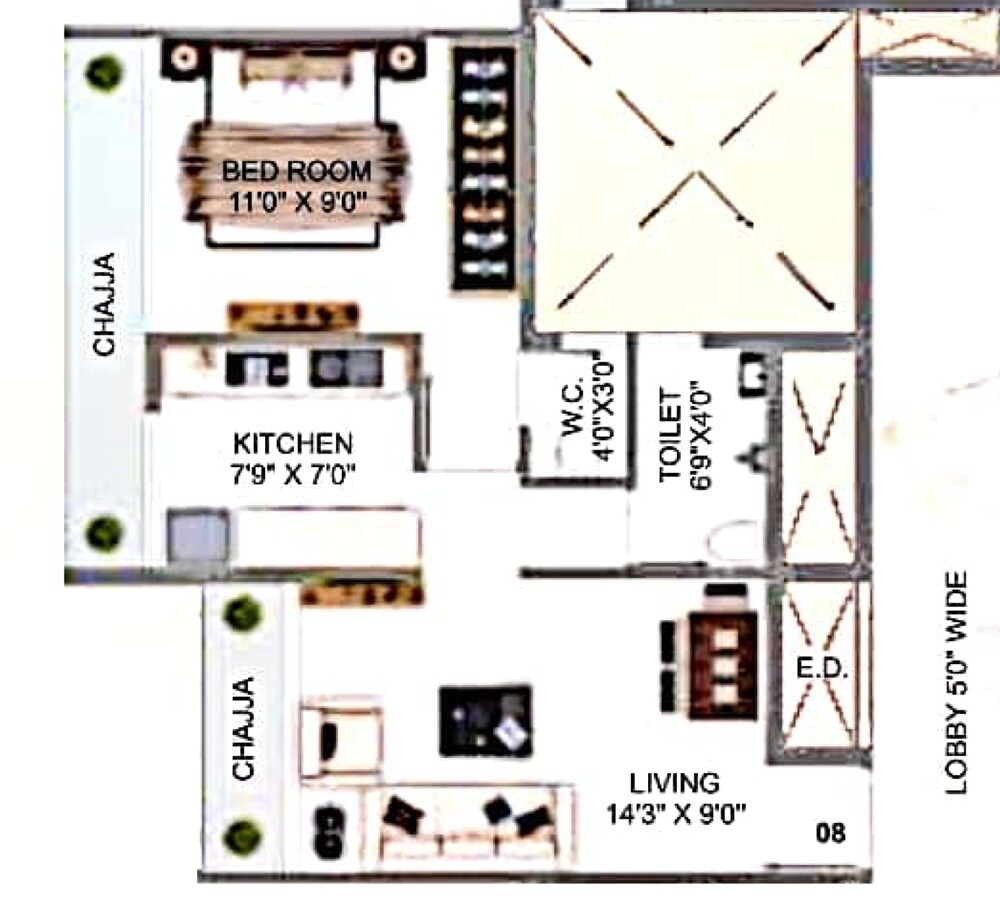 Floor plan of 1 BHK 385 Sq. Ft. Apartment in AK Prime Rose, Navi Mumbai