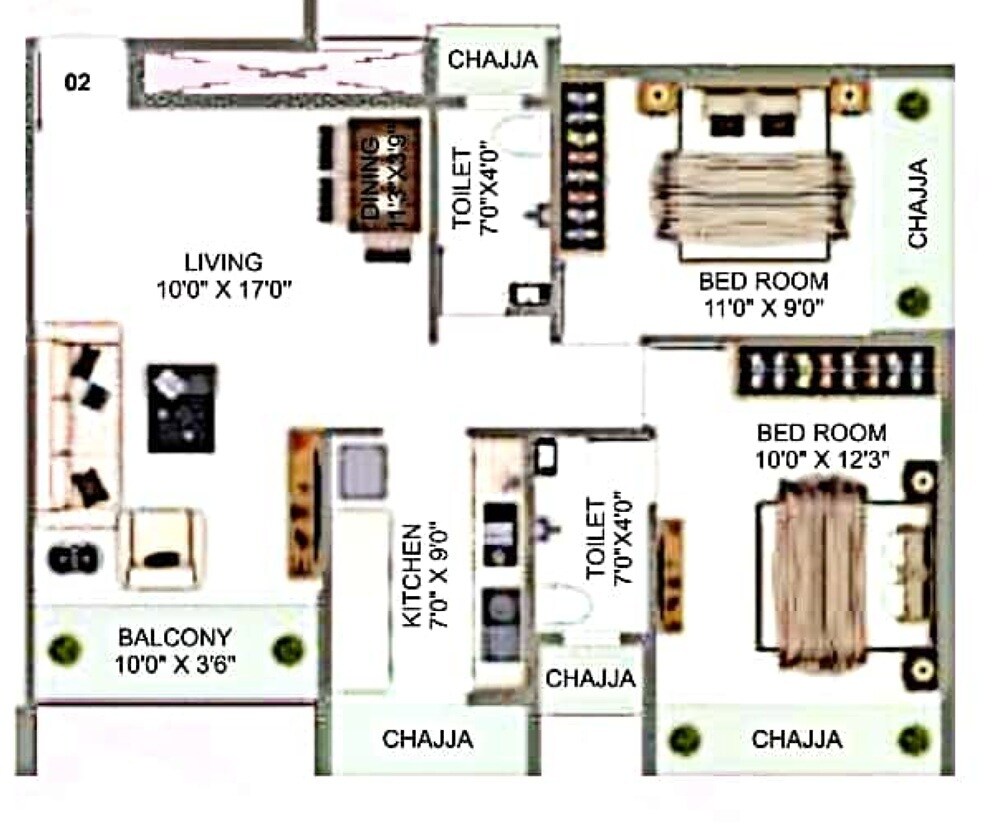 Floor plan of 2 BHK 510 Sq. Ft. Apartment in AK Prime Rose, Navi Mumbai