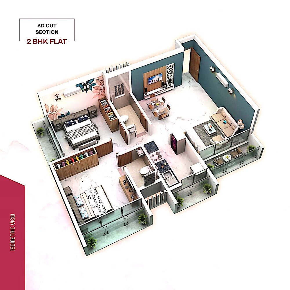 Floor plan of 2 BHK 700 Sq. Ft. Apartment in AK Prime Rose, Navi Mumbai