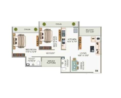 Floor plan of 2 BHK 625 Sq. Ft. Apartment in AK Sapphire, Navi Mumbai