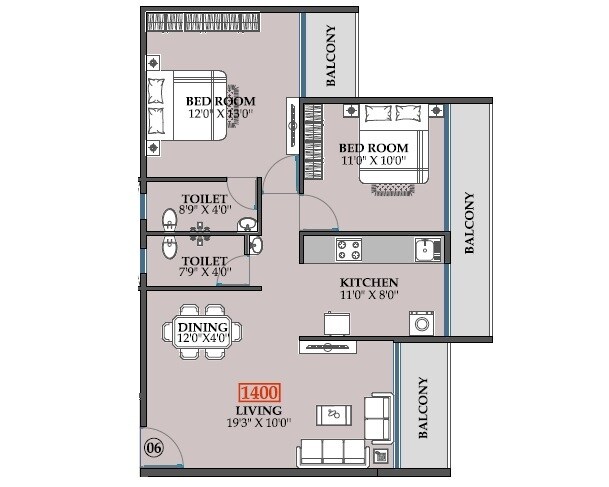 2 BHK 712 Sq. Ft. Apartment