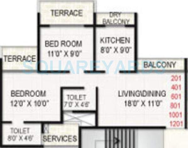 Floor plan of 2 BHK 1170 Sq. Ft. Apartment in Akshar Canabee, Navi Mumbai