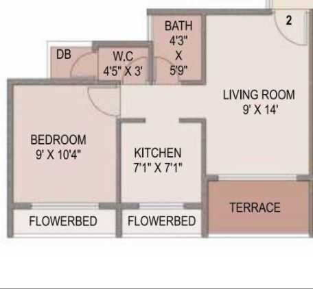 Floor plan of 1 BHK 690 Sq. Ft. Apartment in Akshar Edeania, Navi Mumbai