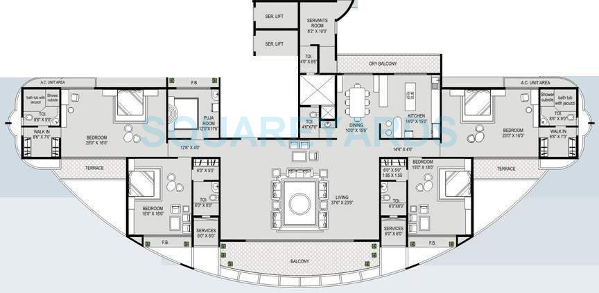 Floor plan of 4 BHK 6000 Sq. Ft. Apartment in Akshar EL Castillo, Navi Mumbai