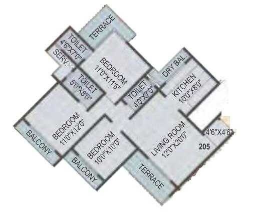 Floor plan of 2 BHK 424 Sq. Ft. Apartment in Akshar Estonia, Navi Mumbai