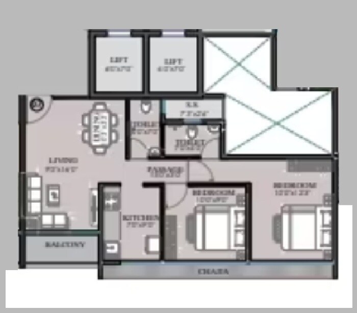 2 BHK 581 Sq. Ft. Apartment