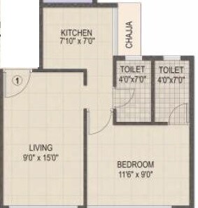 Floor plan of 1 BHK 334 Sq. Ft. Apartment in Akshar Evanna, Navi Mumbai