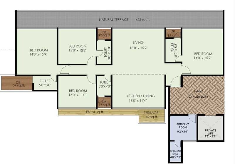 Floor plan of 4 BHK 1196 Sq. Ft. Apartment in Akshar One Akshar, Navi Mumbai