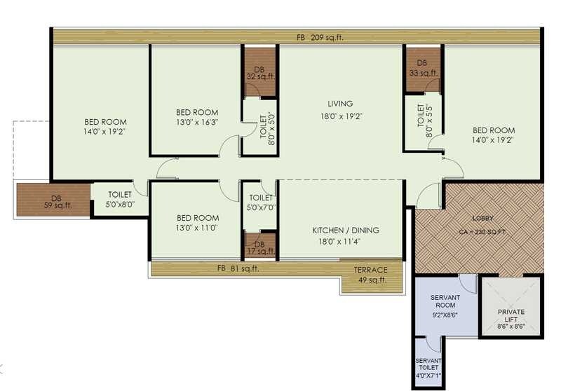 Floor plan of 4 BHK 1356 Sq. Ft. Apartment in Akshar One Akshar, Navi Mumbai