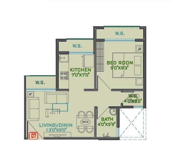 1 BHK 373 Sq. Ft. Apartment