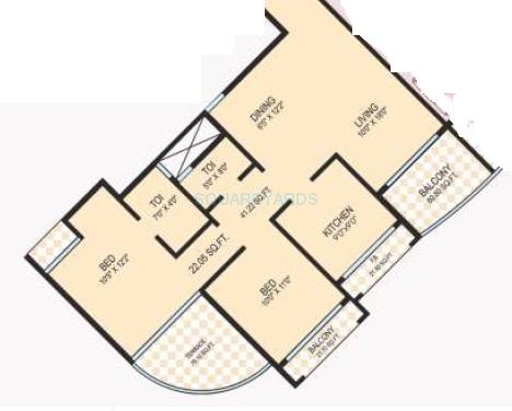 Floor plan of 2 BHK 1210 Sq. Ft. Apartment in Akshar Shreeji Heights, Navi Mumbai