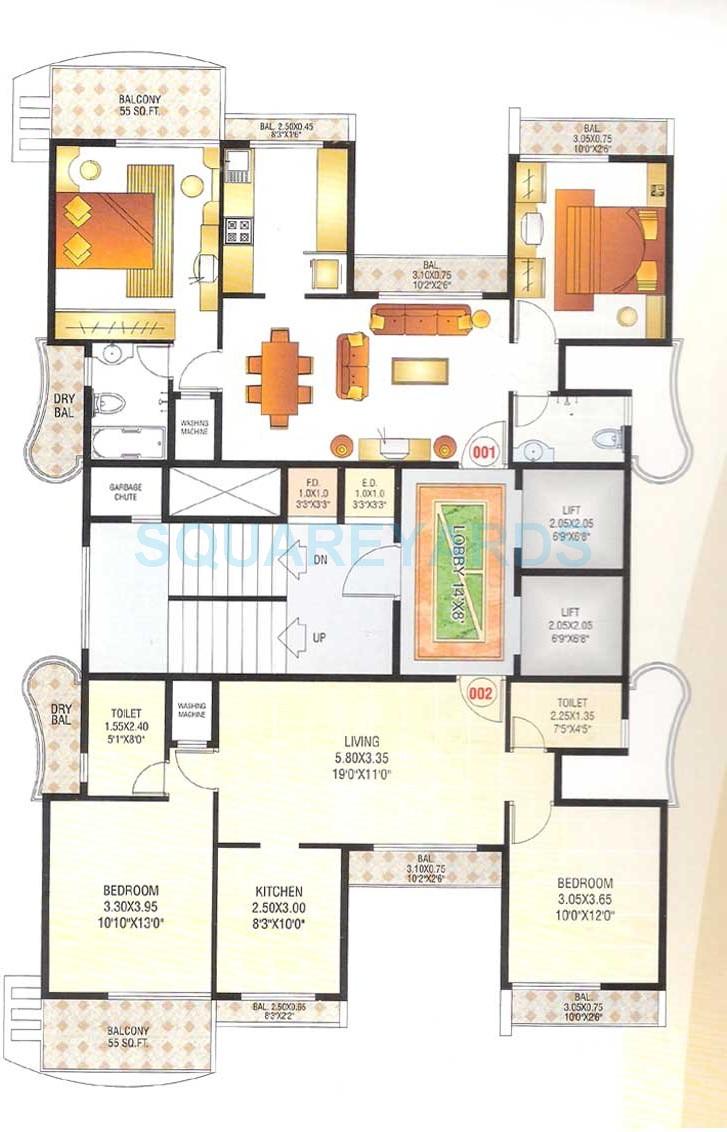 Floor plan of 2 BHK 1300 Sq. Ft. Apartment in Akshar Siddhi Heights, Navi Mumbai