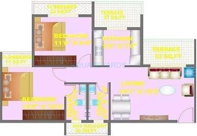 Floor plan of 2 BHK 1095 Sq. Ft. Apartment in Akshar Silver Crest, Navi Mumbai