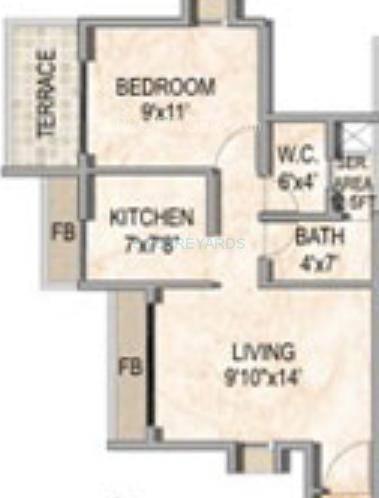 Floor plan of 1 BHK 710 Sq. Ft. Apartment in Akshar Valencia, Navi Mumbai