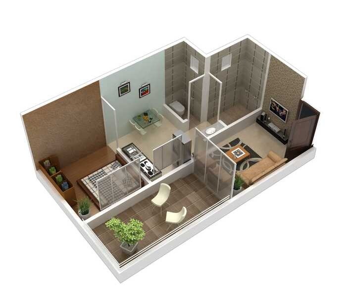 Floor plan of 1 BHK 277 Sq. Ft. Apartment in Akshay Kuberakshe, Navi Mumbai