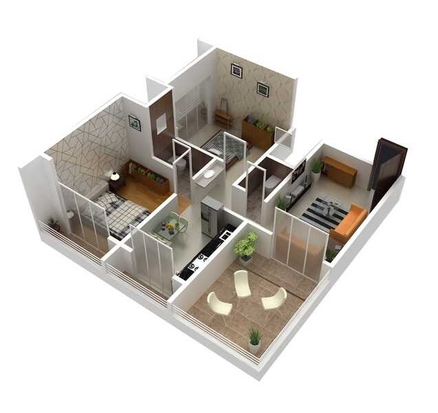 Floor plan of 2 BHK 444 Sq. Ft. Apartment in Akshay Kuberakshe, Navi Mumbai