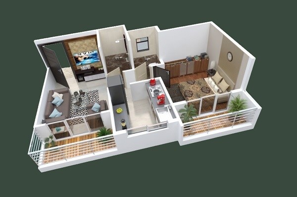 Floor plan of 1 BHK 384 Sq. Ft. Apartment in Al Hamd Madina Complex, Navi Mumbai