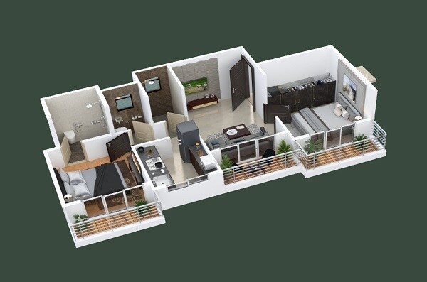 Floor plan of 2 BHK 501 Sq. Ft. Apartment in Al Hamd Madina Complex, Navi Mumbai