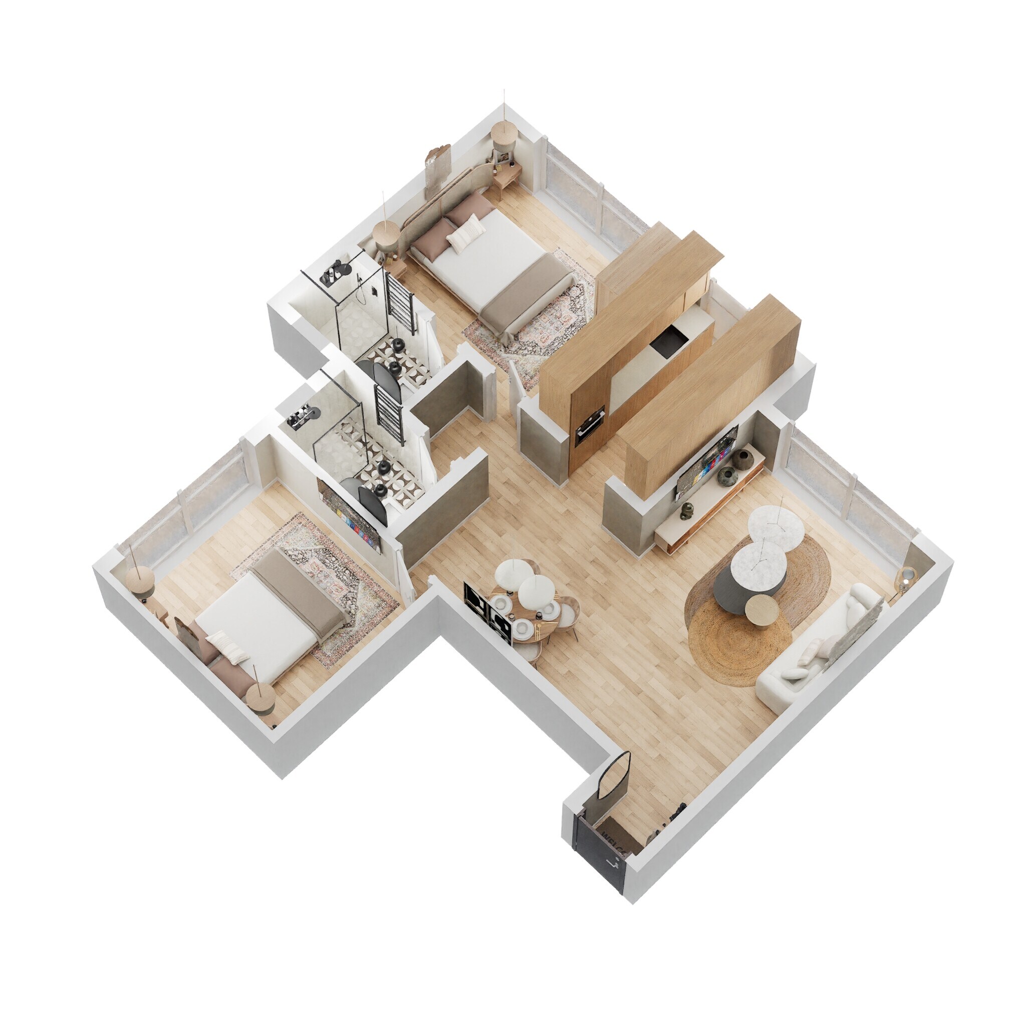 Floor plan of 2 BHK 630 Sq. Ft. Apartment in Alliaance Galaxy, Navi Mumbai