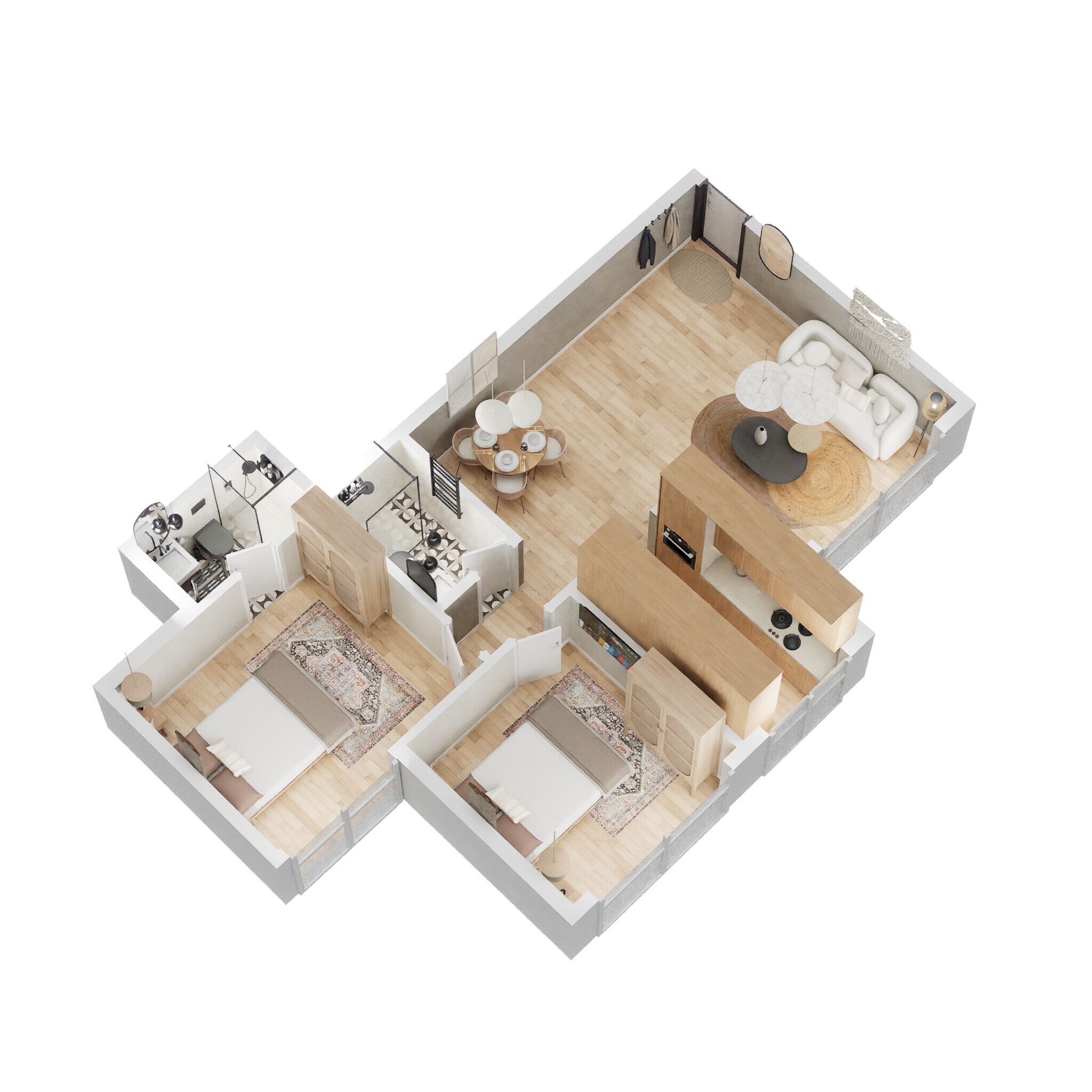 Floor plan of 2 BHK 834 Sq. Ft. Apartment in Alliaance Galaxy, Navi Mumbai