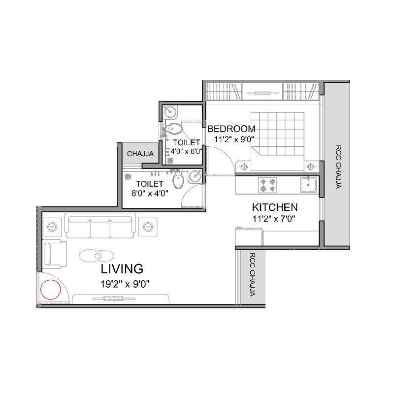 Floor plan of 1 BHK Apartment - 415 sq. ft. in Alliaance Gloria, Navi Mumbai