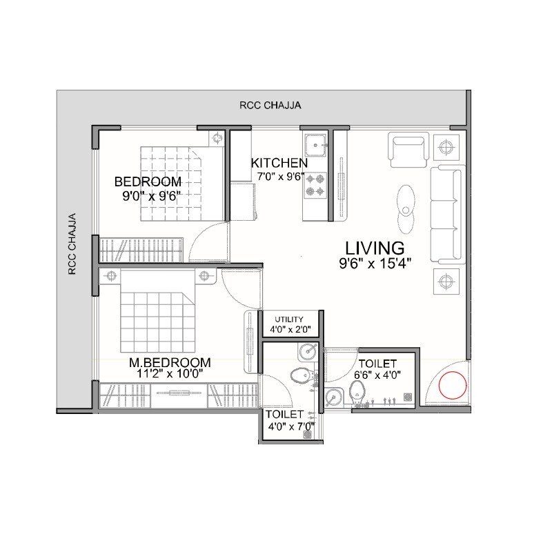 2 BHK 512 Sq. Ft. Apartment