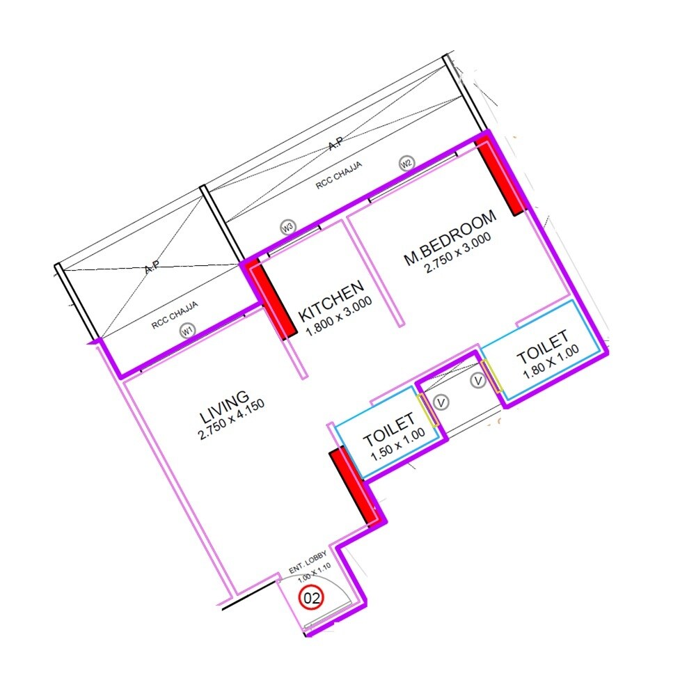 Floor plan of 1 BHK 329 Sq. Ft. Apartment in Alliaance Laguna, Navi Mumbai