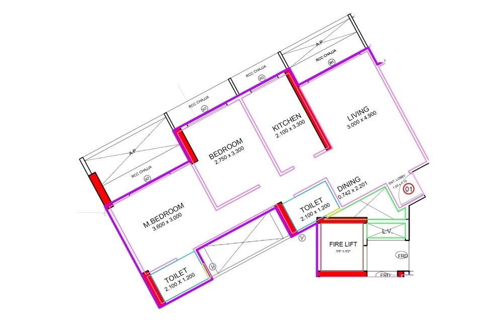 Floor plan of 2 BHK 594 Sq. Ft. Apartment in Alliaance Laguna, Navi Mumbai
