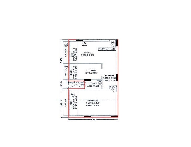 Floor plan of 1 BHK 537 Sq. Ft. Apartment in Alliaance The View, Navi Mumbai