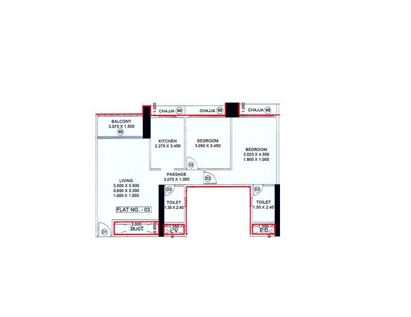 Floor plan of 2 BHK 746 Sq. Ft. Apartment in Alliaance The View, Navi Mumbai