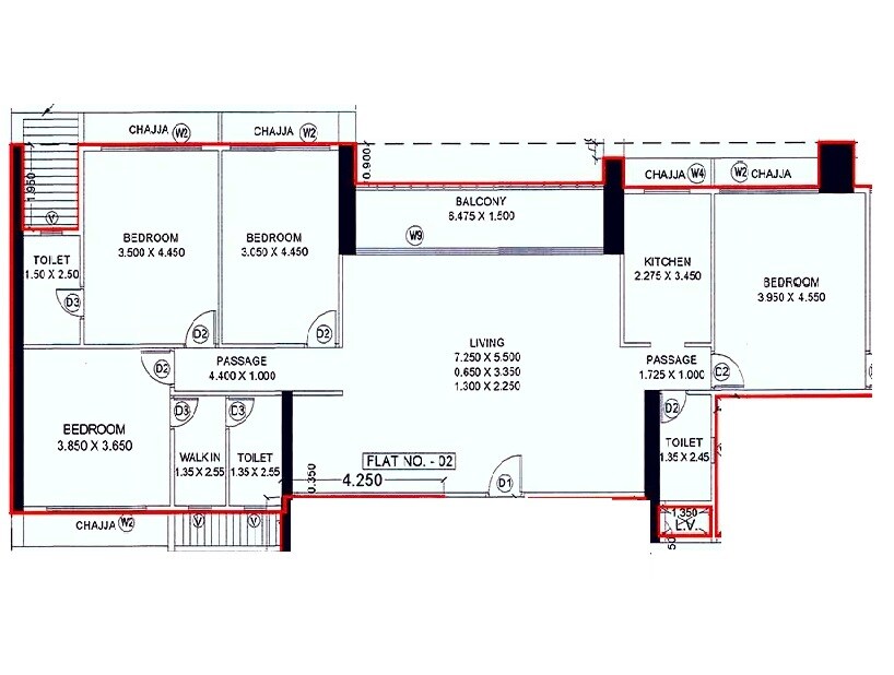 Floor plan of 4 BHK 1652 Sq. Ft. Apartment in Alliaance The View, Navi Mumbai