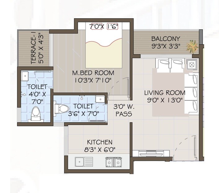 Floor plan of 1 BHK 424 Sq. Ft. Apartment in Alliance Corner, Navi Mumbai