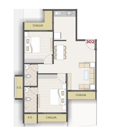Floor plan of 2 BHK 413 Sq. Ft. Apartment in ALPS Mauli Tower, Navi Mumbai