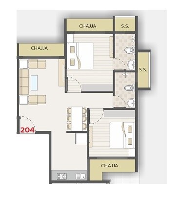 Floor plan of 2 BHK 485 Sq. Ft. Apartment in ALPS Mauli Tower, Navi Mumbai