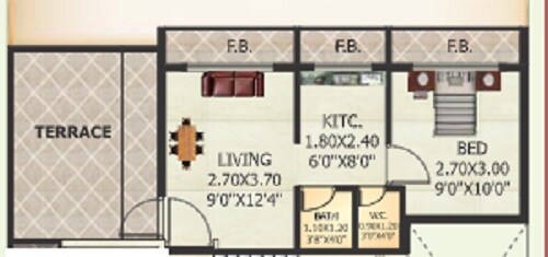 Floor plan of 1 BHK 640 Sq. Ft. Apartment in Aman Paradise, Navi Mumbai