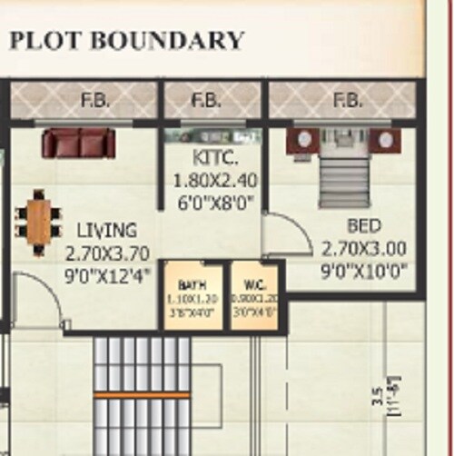 Floor plan of 1 BHK 665 Sq. Ft. Apartment in Aman Paradise, Navi Mumbai