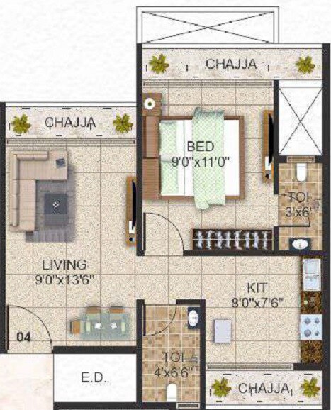 Floor plan of 1 BHK 320 Sq. Ft. Apartment in Amara Majestic Icon, Navi Mumbai