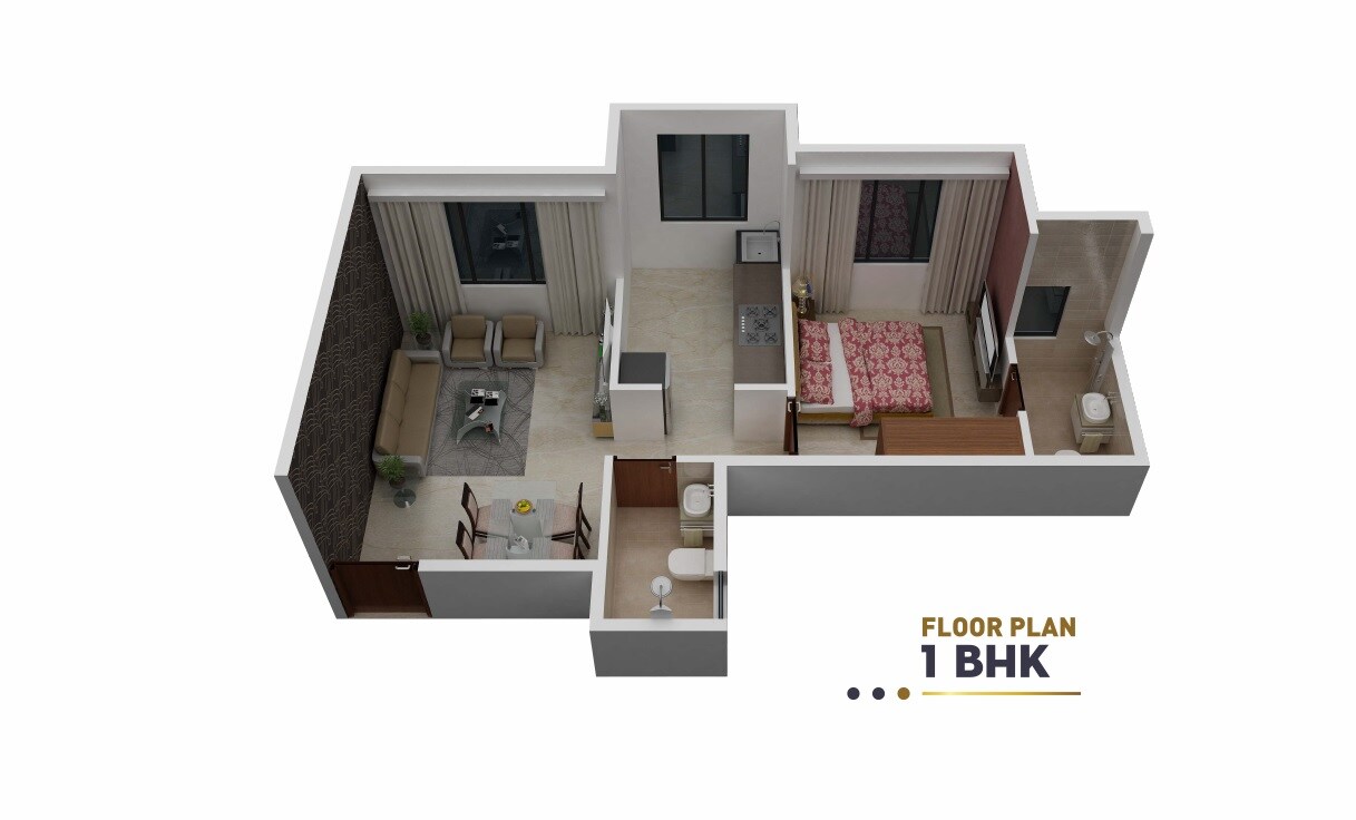 Floor plan of 1 BHK 374 Sq. Ft. Apartment in Ambe Smruti Apartment, Navi Mumbai