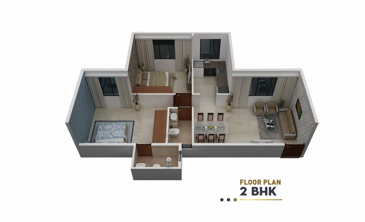 Floor plan of 2 BHK 783 Sq. Ft. Apartment in Ambe Smruti Apartment, Navi Mumbai
