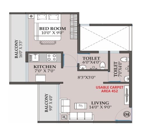 Floor plan of 1 BHK 452 Sq. Ft. Apartment in Ambers Dnyaneshwar Capital, Navi Mumbai