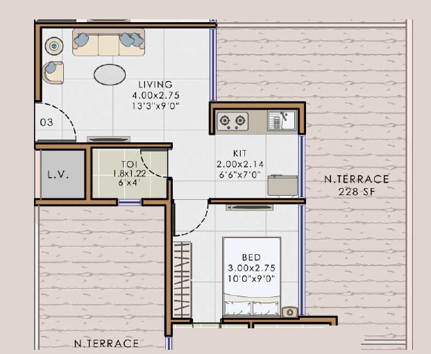 1 BHK 323 Sq. Ft. Apartment in Ambika Pyunora Heights
