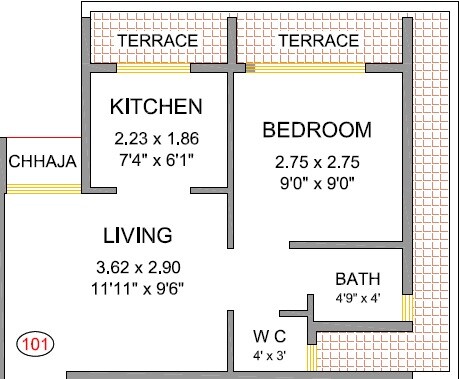 Floor plan of 1 BHK 289 Sq. Ft. Apartment in Ambika Shree Ramkrishna Residency, Navi Mumbai