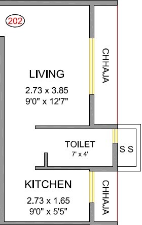 Floor plan of 119 Sq. Ft. Studio in Ambika Shree Ramkrishna Residency, Navi Mumbai