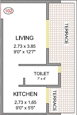 Floor plan of 171 Sq. Ft. Studio in Ambika Shree Ramkrishna Residency, Navi Mumbai