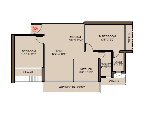2 BHK 645 Sq. Ft. Apartment