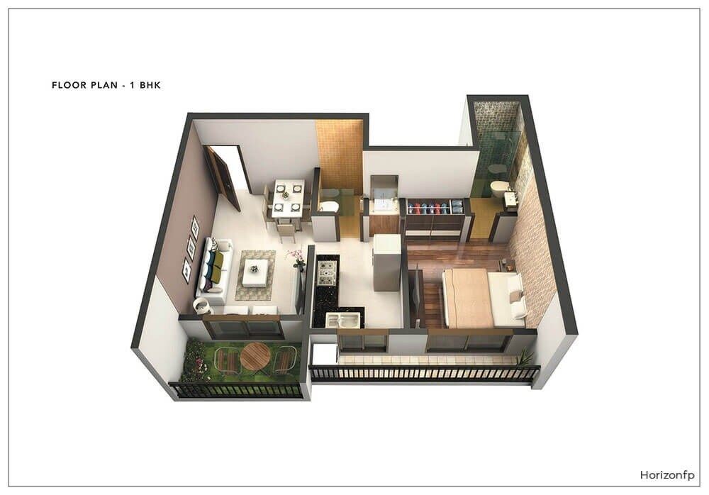 Floor plan of 1 BHK 325 Sq. Ft. Apartment in AN Blueberry, Navi Mumbai