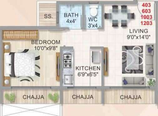 1 BHK 665 Sq. Ft. Apartment in Ana Zillion Tower