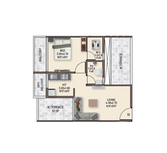 Floor plan of 1 BHK 410 Sq. Ft. Apartment in Ananda Bat Ha Residency, Navi Mumbai