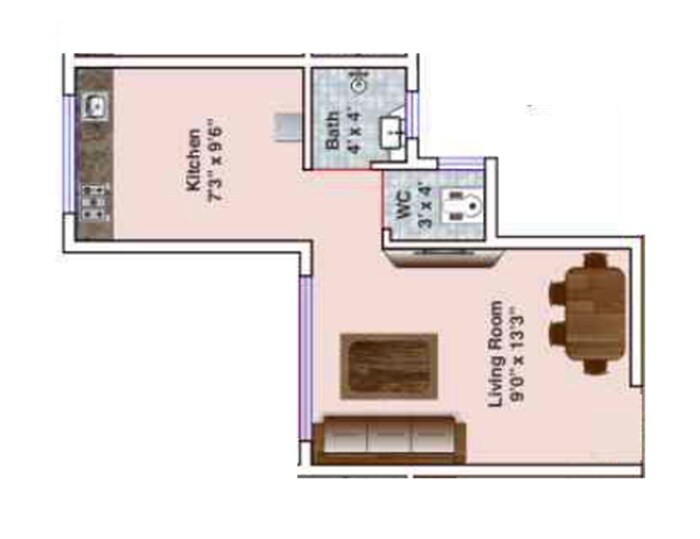 Floor plan of 220 Sq. Ft. Studio in Anant Sakshi, Navi Mumbai