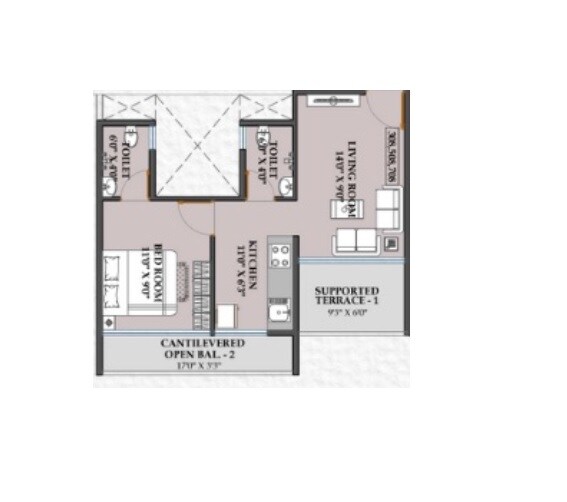 1 BHK 405 Sq. Ft. Apartment